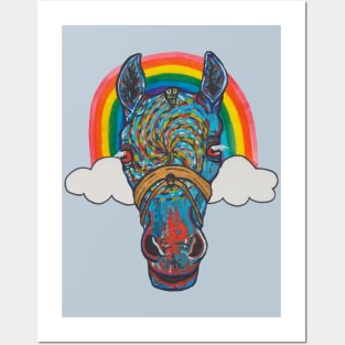 Horse portrait with rainbow and clouds Posters and Art